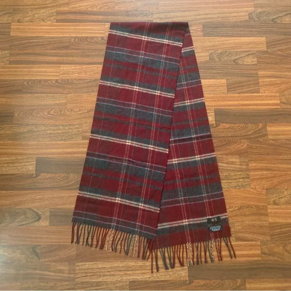 Oaks Merino Wool and Cashmere Blend Rectangle Scarf Plaid Fringe Scotland